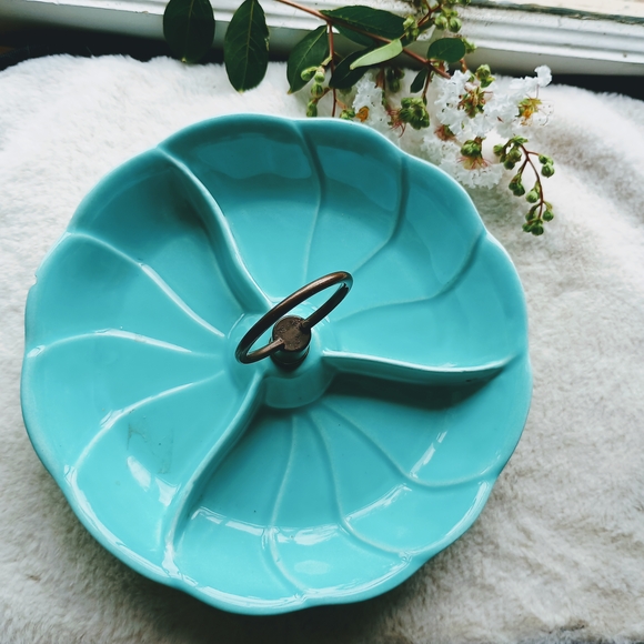 California Pottery Other - Vintage, Mid-Century, California Pottery aqua 3 section candy Dish, Serving Dish